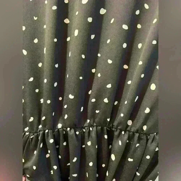 Mango MNG long sleeve midi dress black with cream dots pattern size 2 collar - Picture 10 of 15